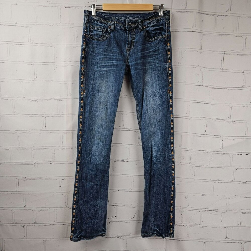 Cowgirl Tuff Blue Denim Jeans Womens 28 Studded Western Country Embroidered